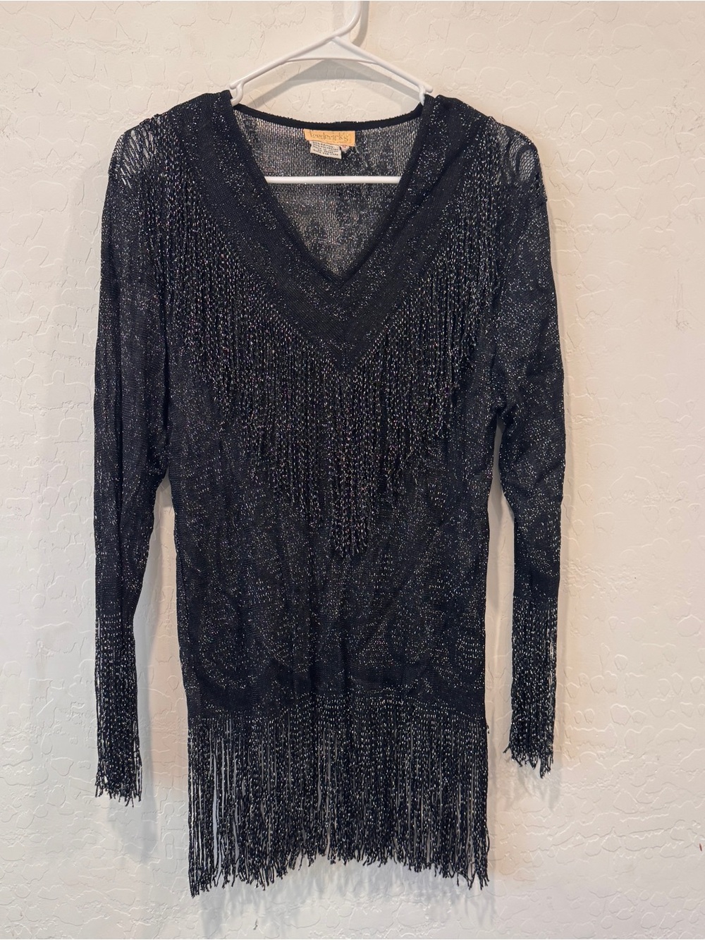 Vintage Frederick’s of Hollywood Black Fringed Top Womens Medium Western Floral